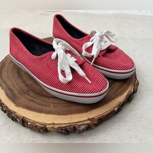 Nautica Red and White Canvas Sneakers Coastal Beachy